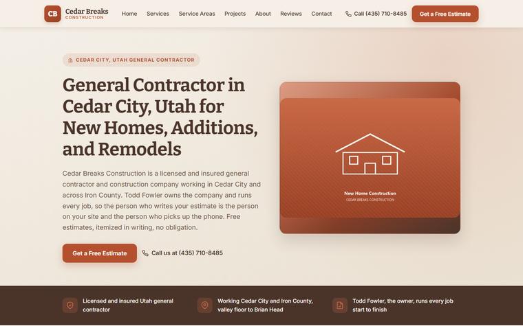 Cedar Breaks Construction homepage